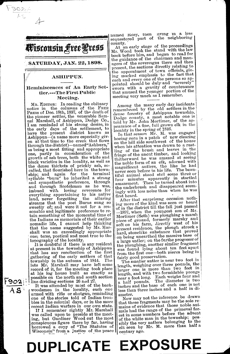 Remiscences of an early settler.the first public meeting