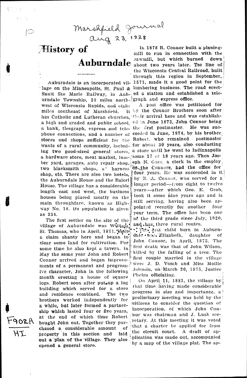  Source: Marshfield Journal Date: 1928-08-23