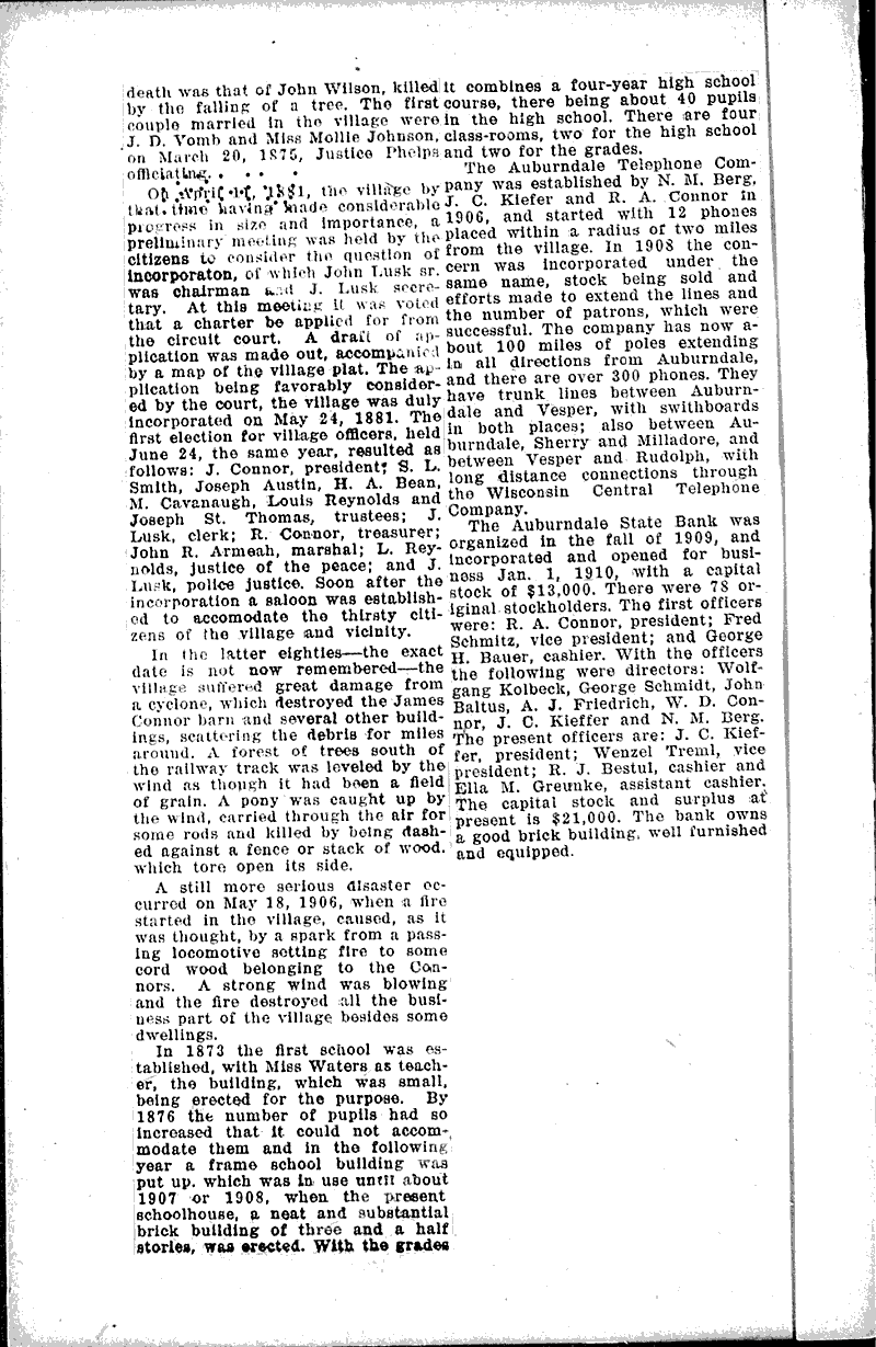 History of the village of Auburndale Newspaper Article/Clipping