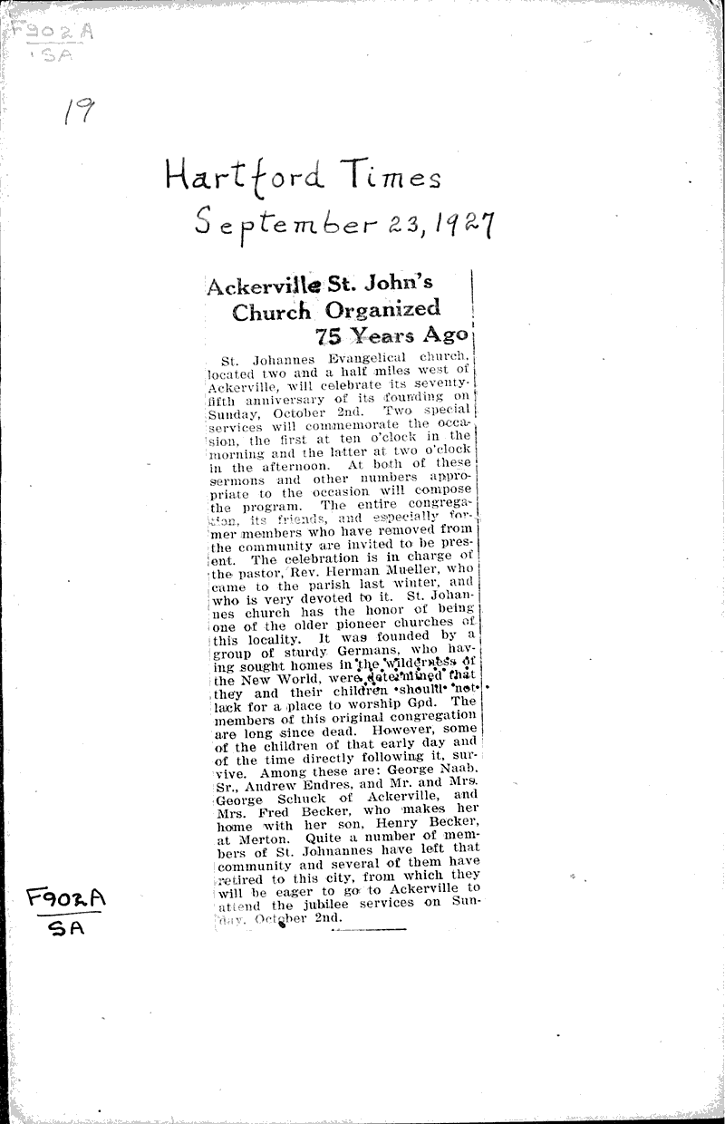  Source: Hartford Times Topics: Church History Date: 1927-09-23