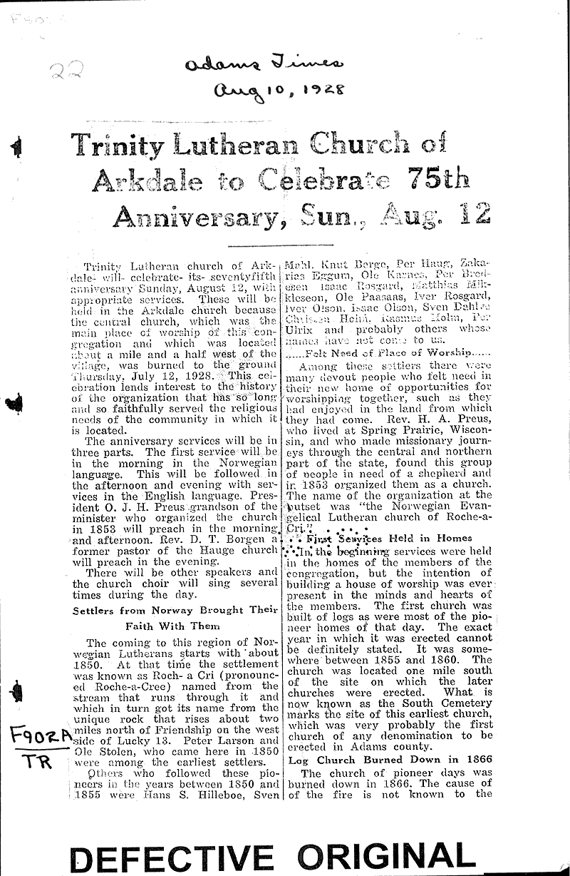  Source: Adams Times Topics: Church History Date: 1928-08-10