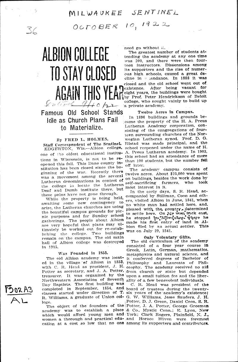 Albion college to stay closed again this year Newspaper Article