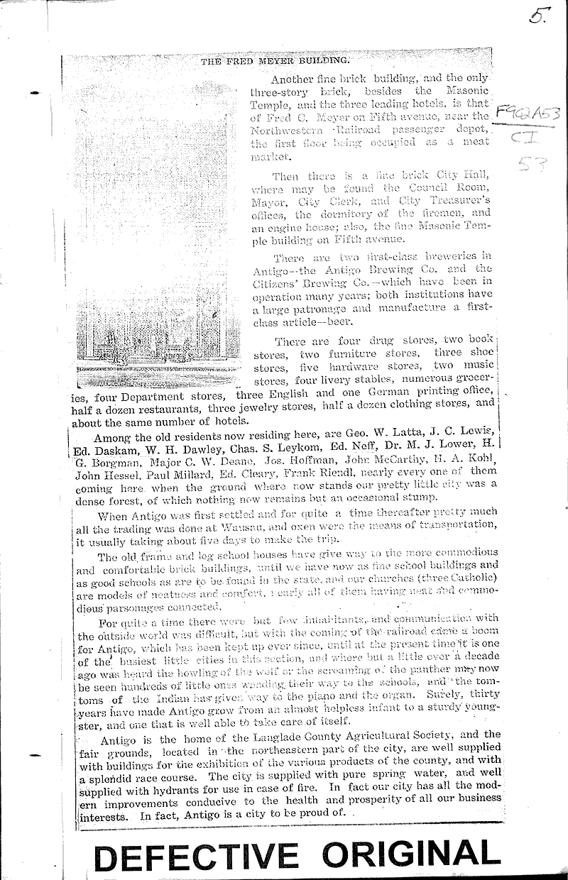 City of antigo Newspaper Article/Clipping Wisconsin Historical Society