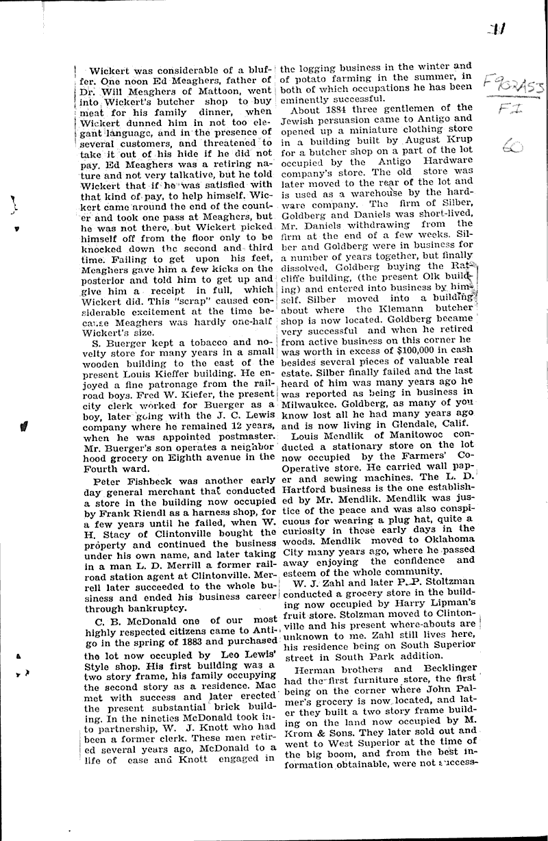 Early history of antigo is told in paper by j.c. lewis Newspaper