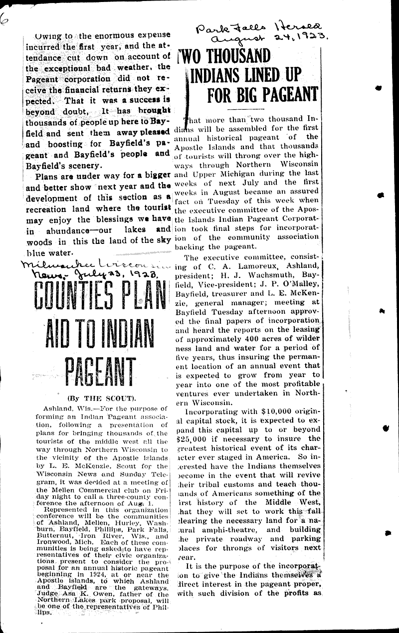  Source: Bayfield Progress Topics: Indians and Native Peoples Date: 1924-08-26
