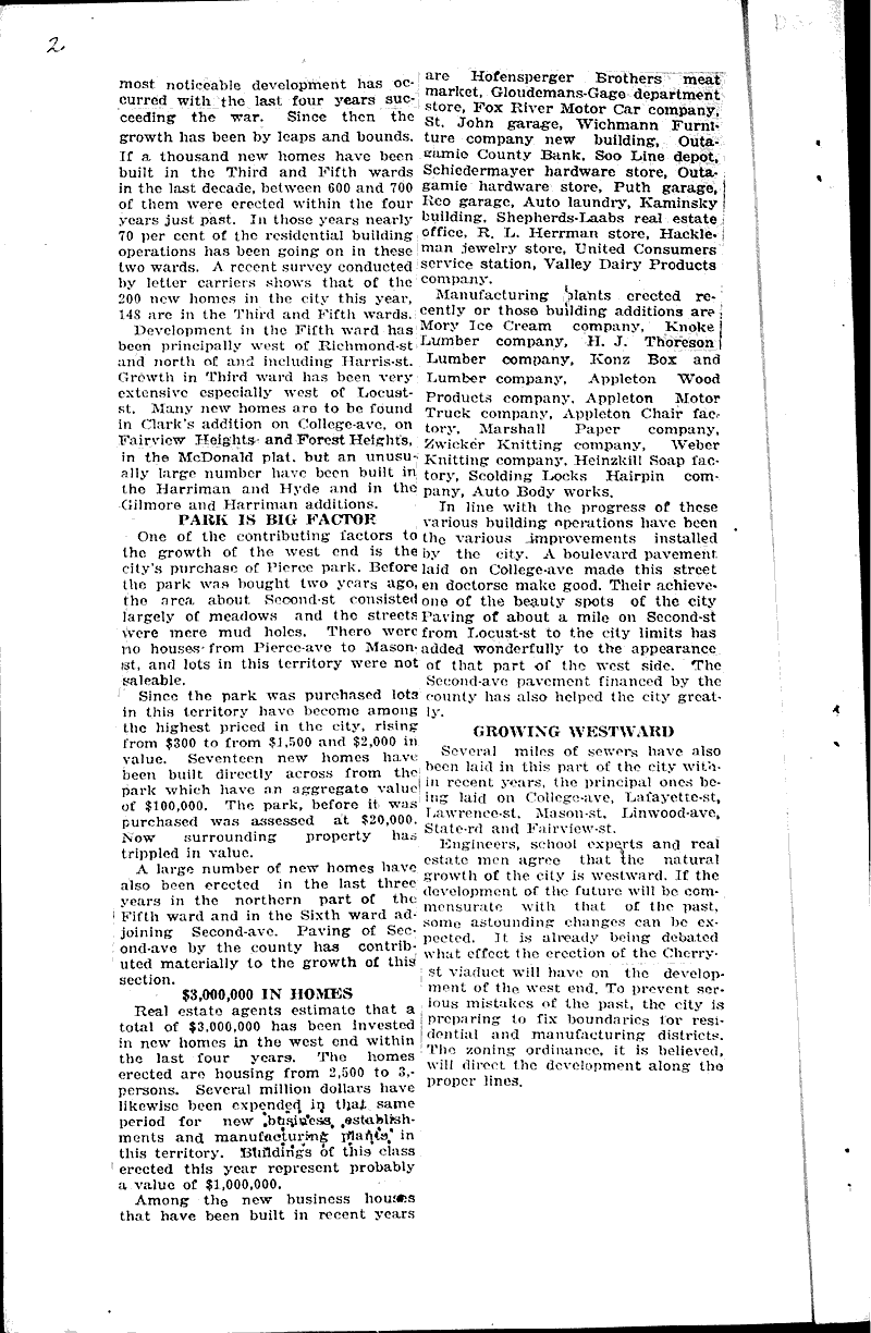  Source: Appleton Crescent Topics: Industry Date: 1922-11-23