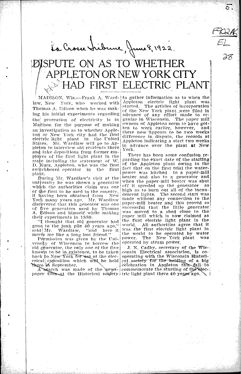  Source: La Crosse Tribune Topics: Industry Date: 1922-06-08