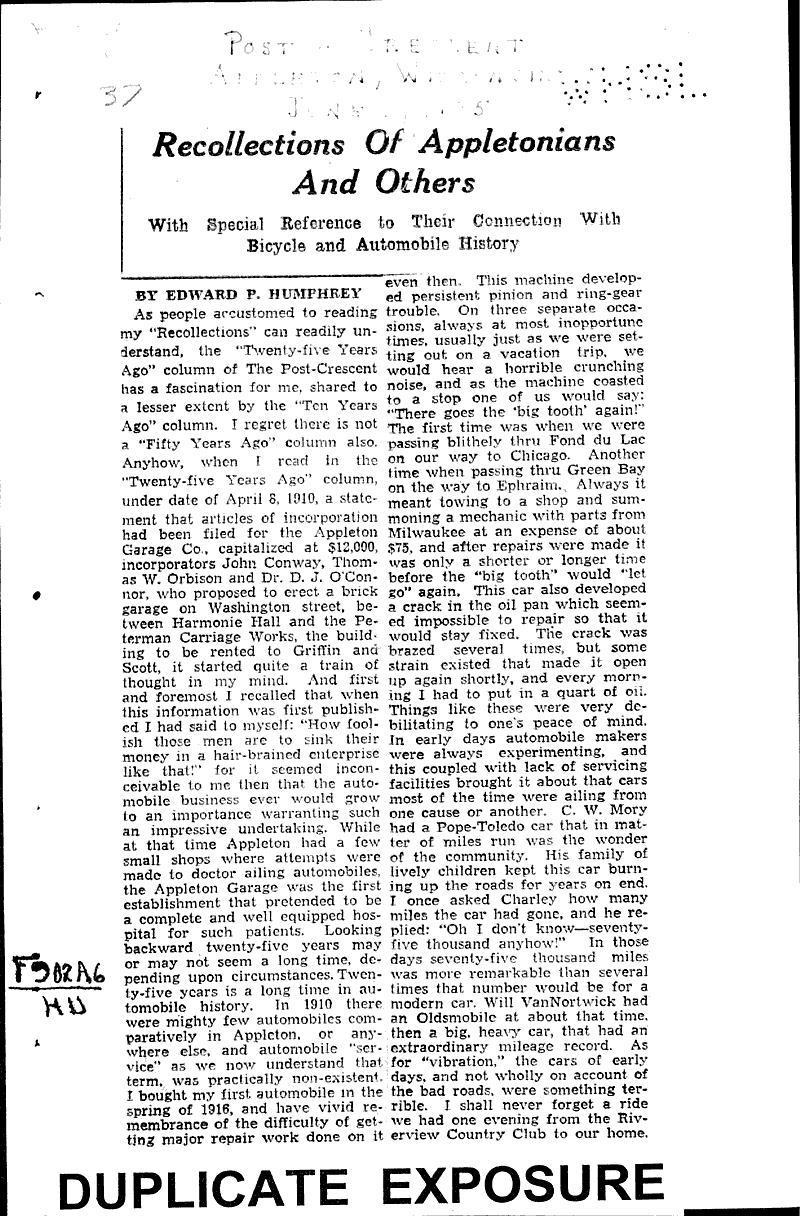 Recollections of appletonians and others Newspaper Article/Clipping