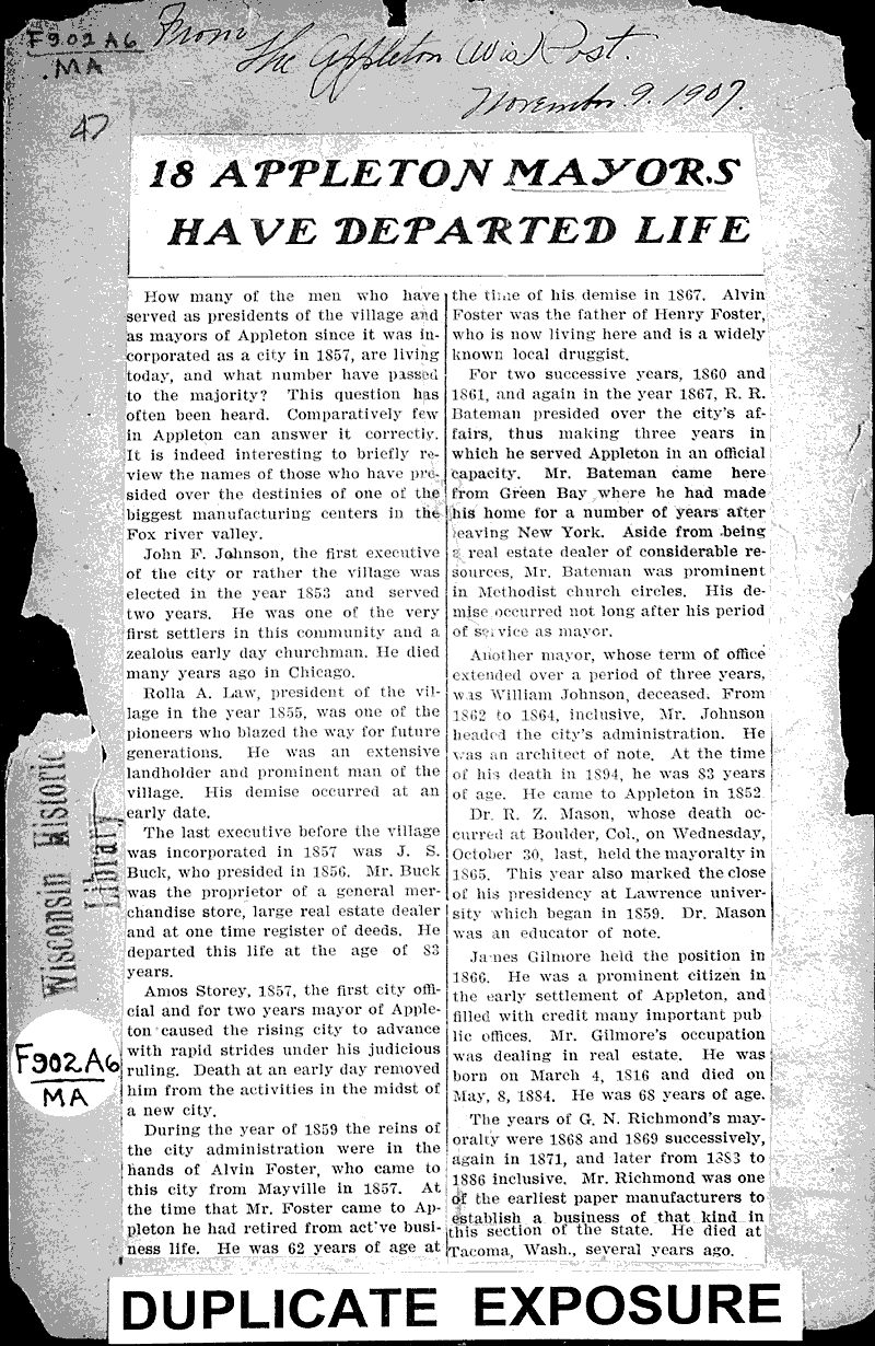  Source: Appleton Daily Post Topics: Government and Politics Date: 1907-11-09