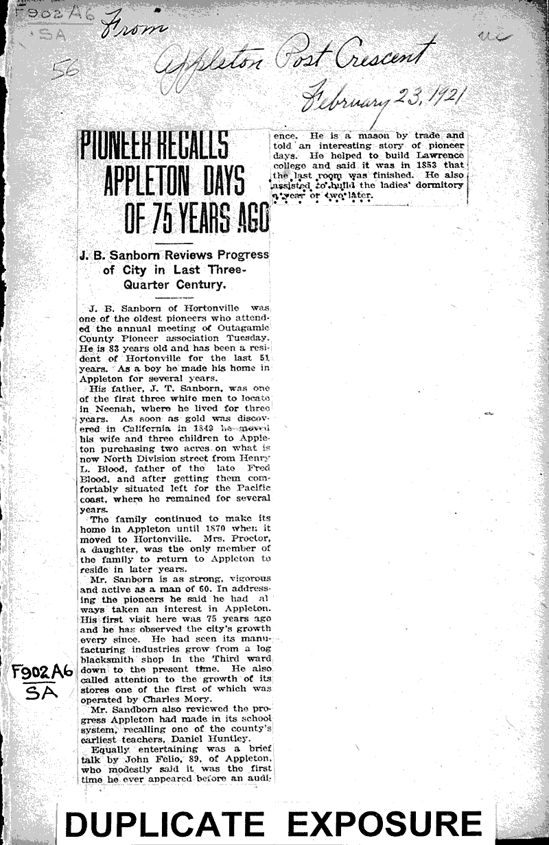  Source: Appleton Post-Crescent Date: 1921-02-23