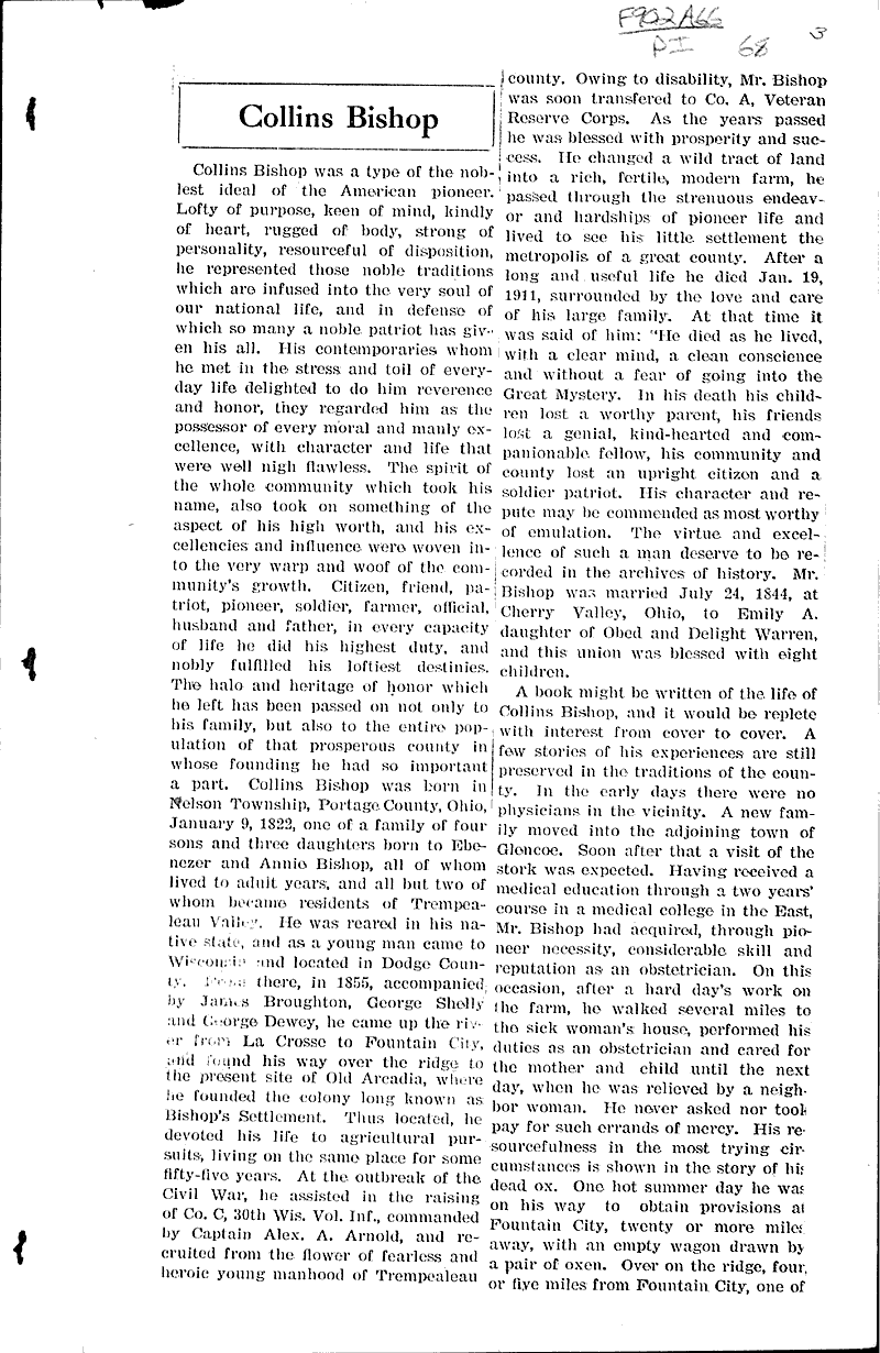 Three pioneers of Arcadia town Newspaper Article/Clipping Wisconsin