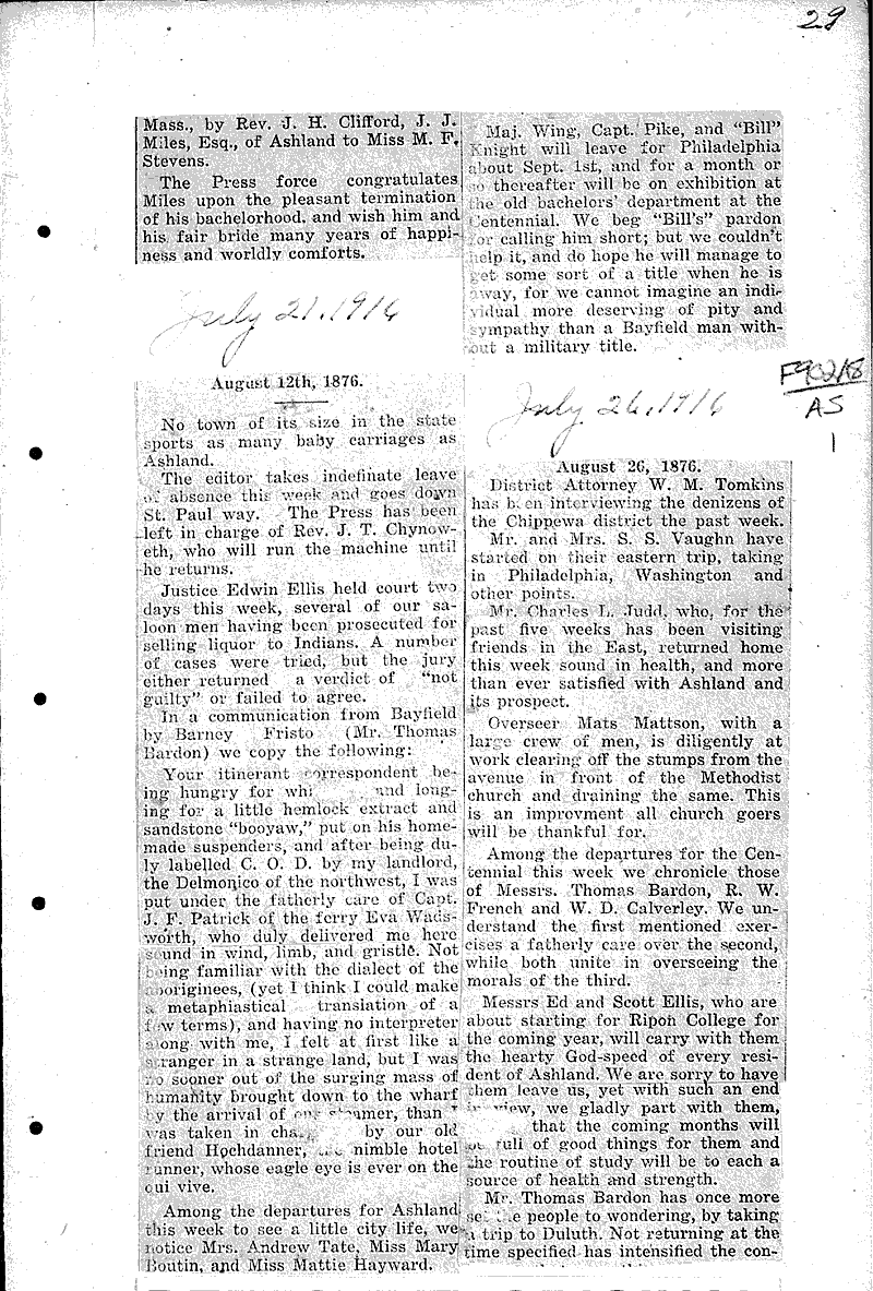 Ashland over 40 years ago Newspaper Article/Clipping Wisconsin