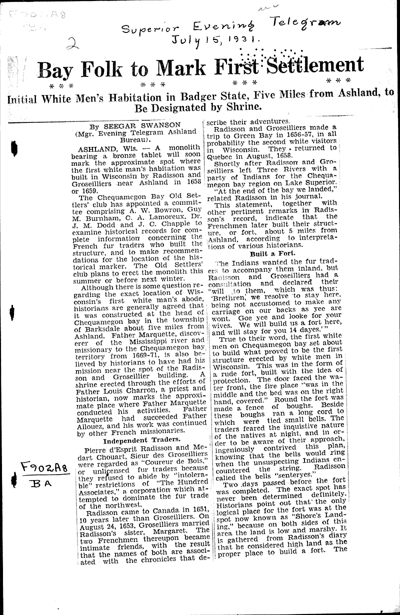  Source: Superior Evening Telegram Topics: Immigrants Date: 1931-07-15