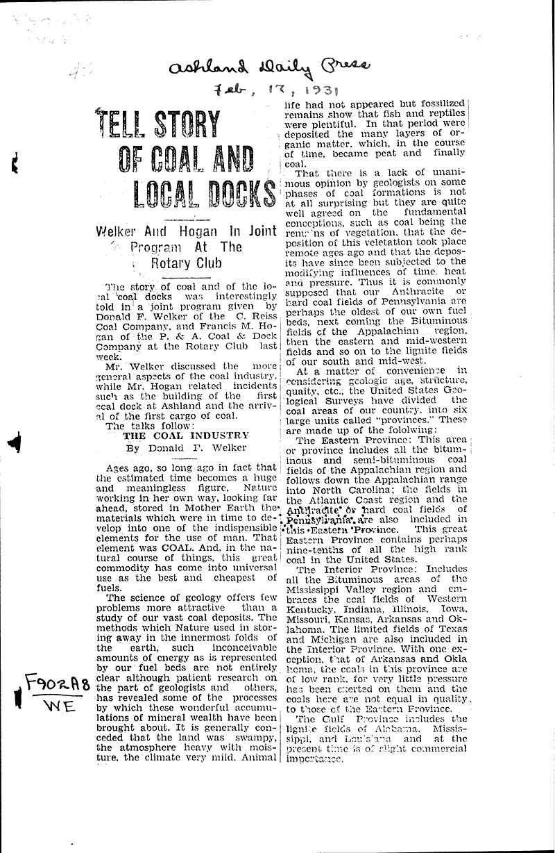 Tell story of coal and local docks Newspaper Article/Clipping