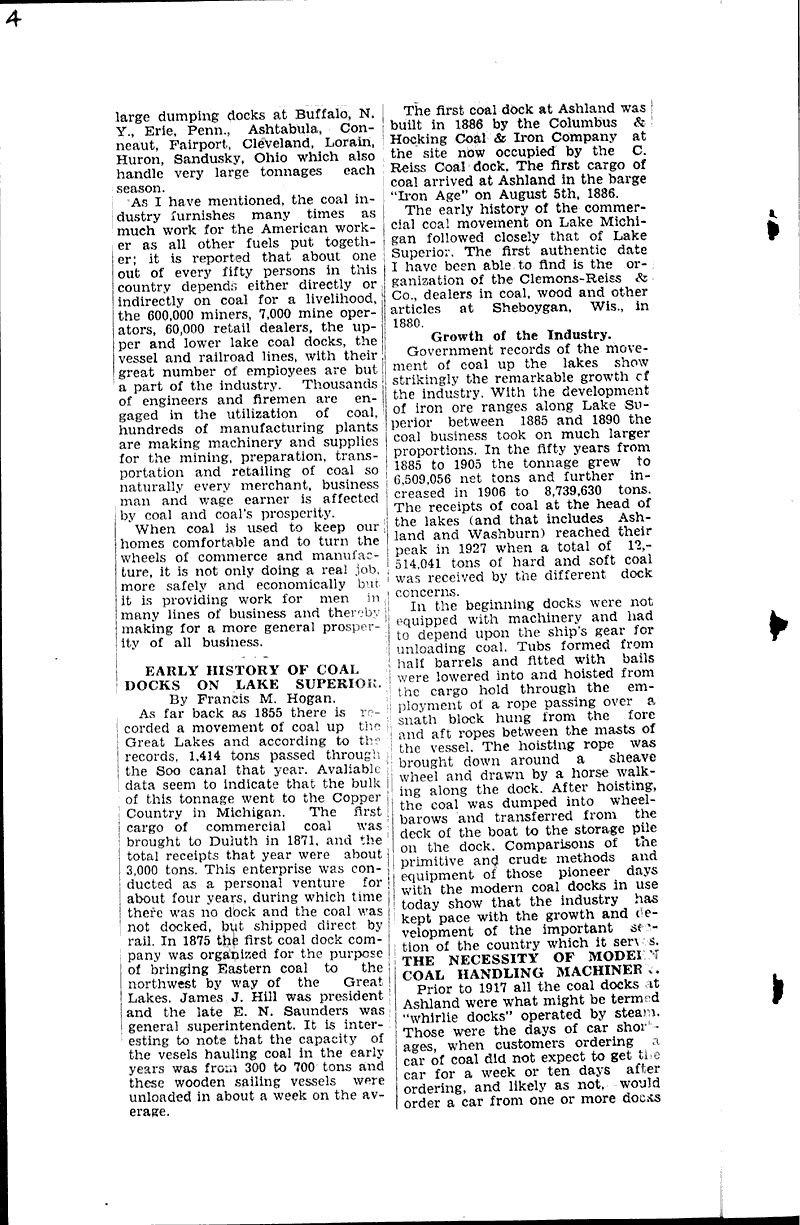 Tell story of coal and local docks Newspaper Article/Clipping