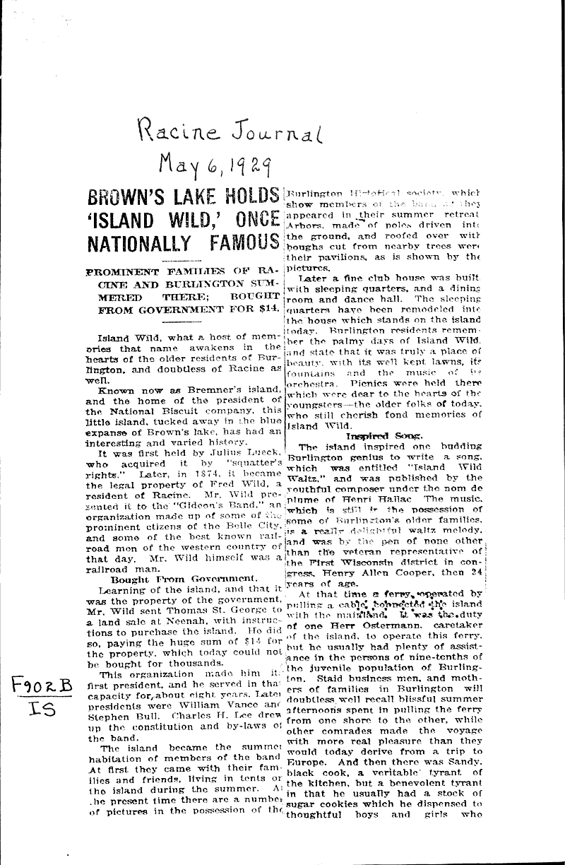  Source: Racine Journal Topics: Government and Politics Date: 1929-05-06