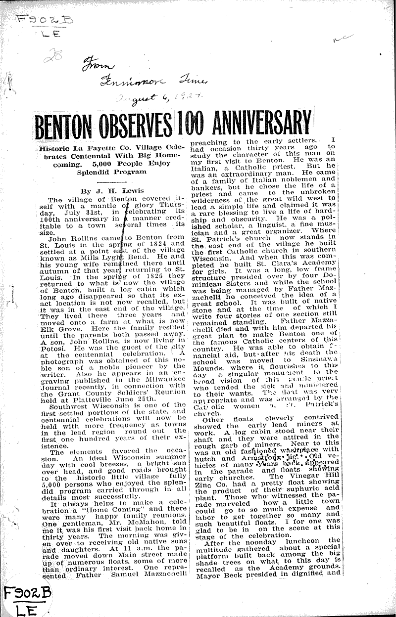 Benton observes 100 anniversary Newspaper Article/Clipping