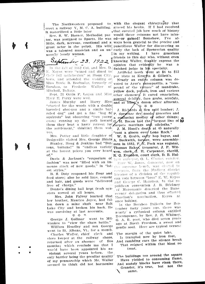 Forty years ago in old Baraboo extracts from the bulletin of 1882