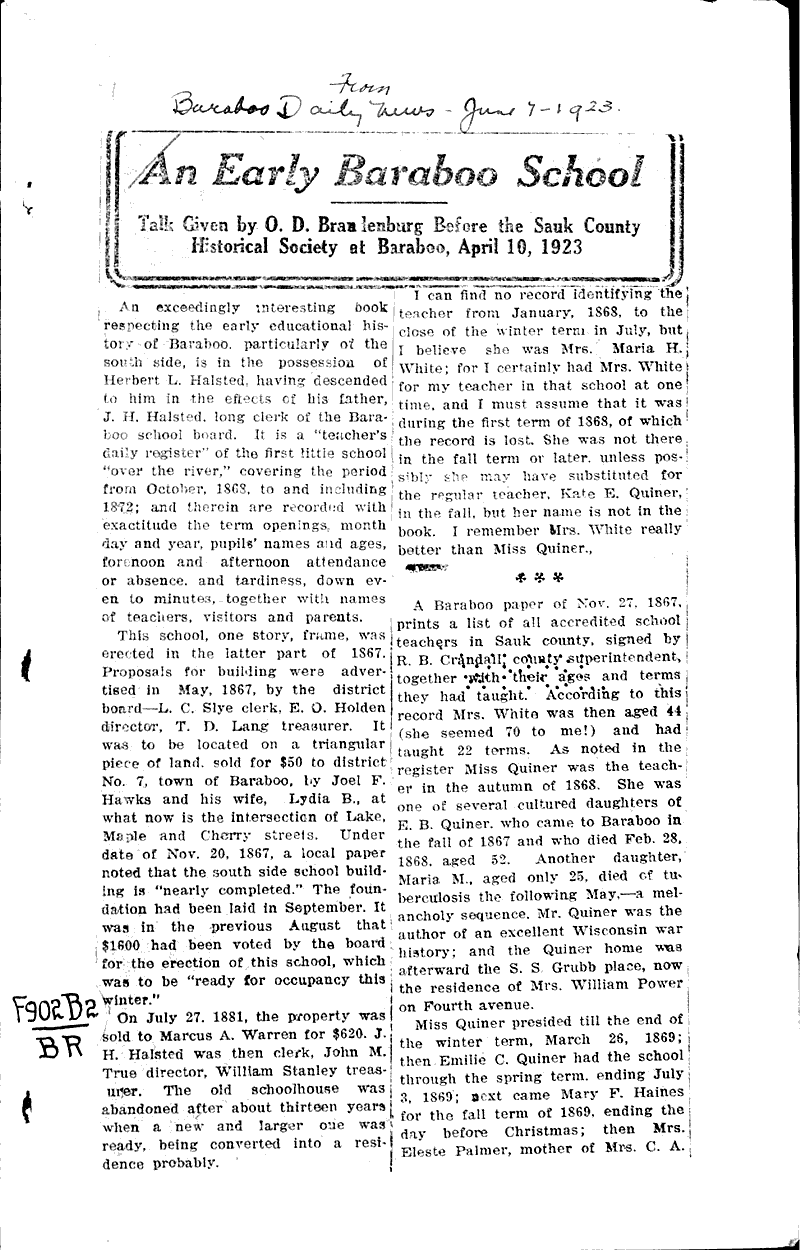  Source: Baraboo Daily News Topics: Education Date: 1923-06-01