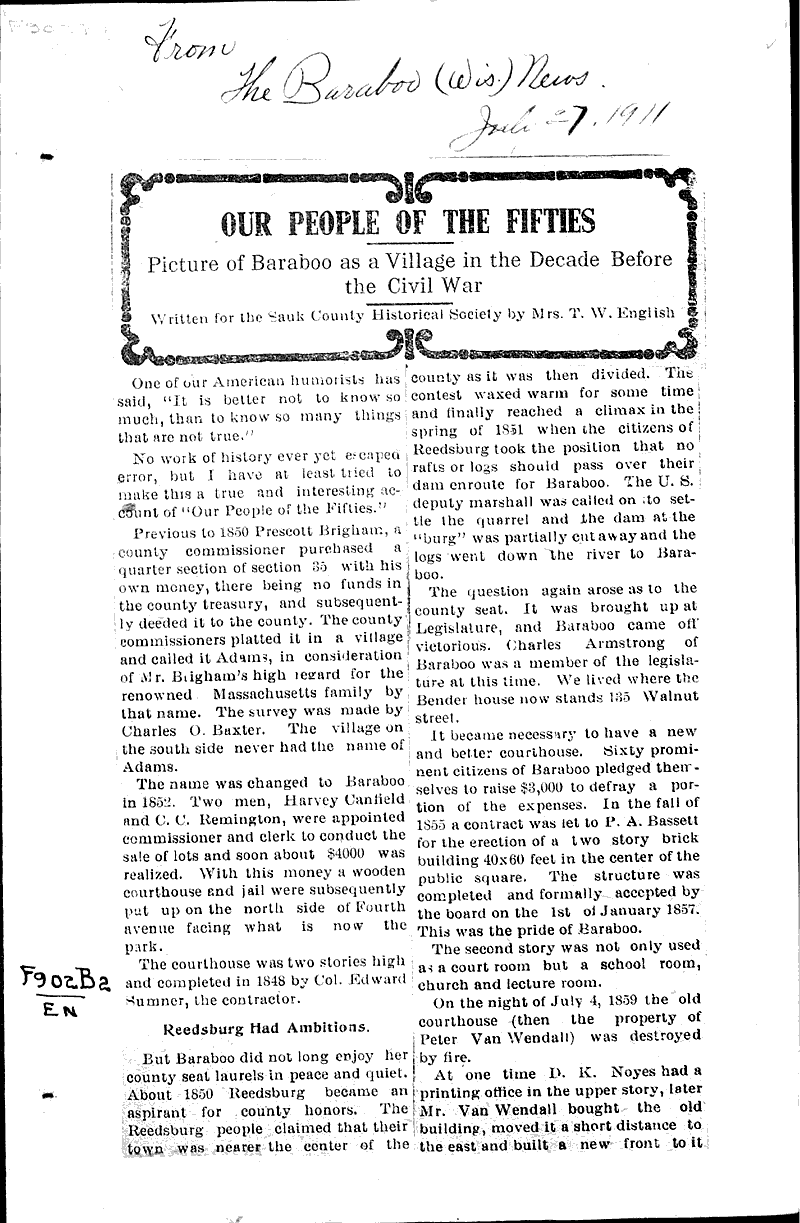  Source: Baraboo Daily News Date: 1911-07-27