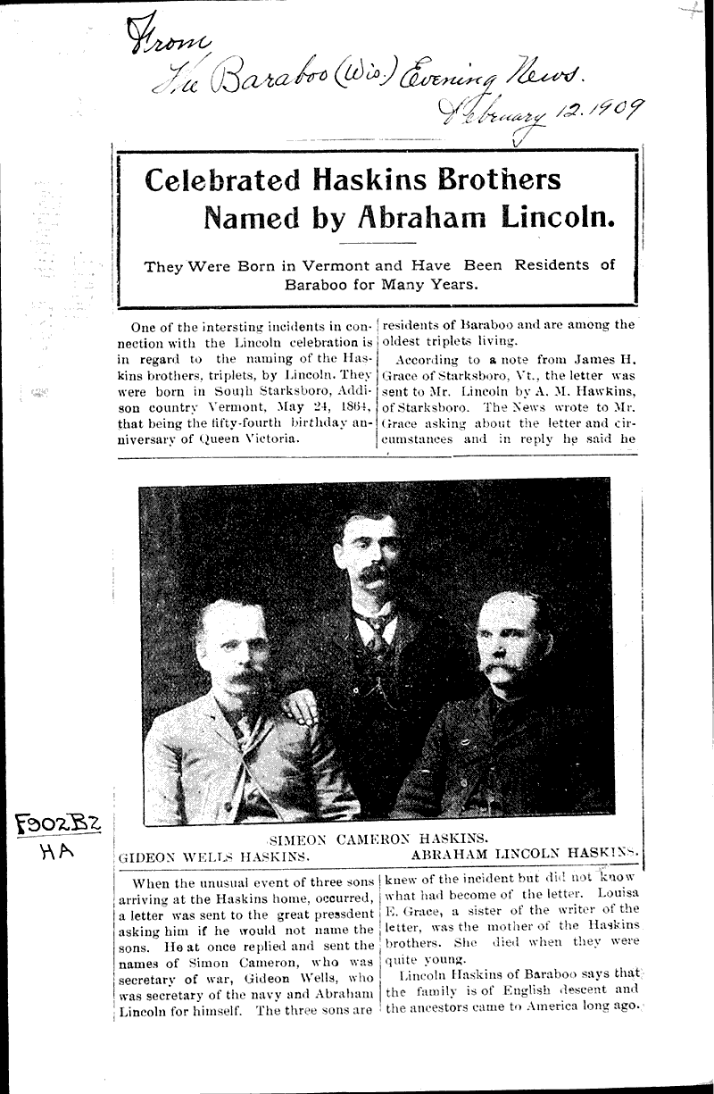  Source: Baraboo Daily News Date: 1909-02-12