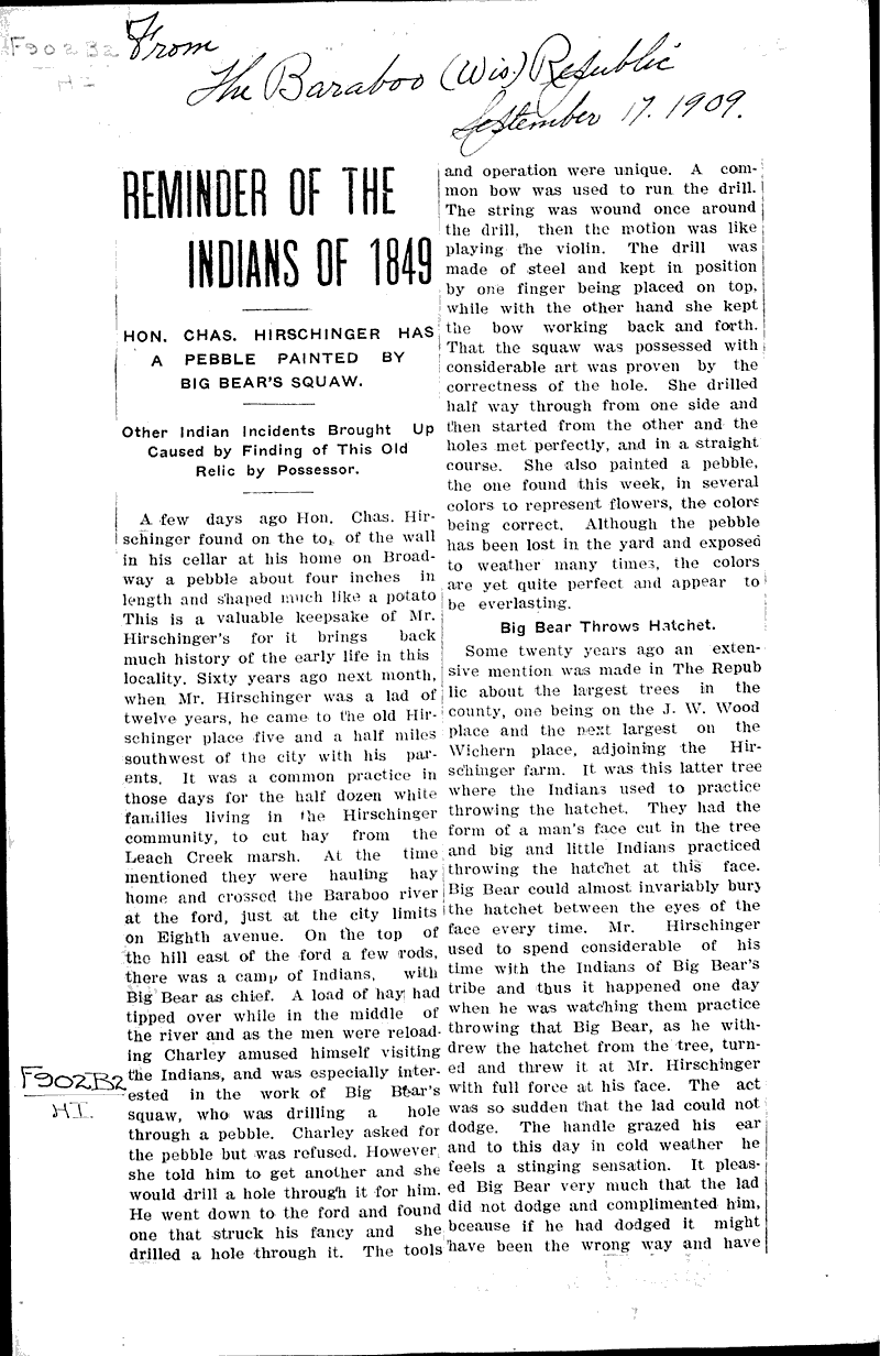  Source: Baraboo Republic Topics: Indians and Native Peoples Date: 1909-09-17