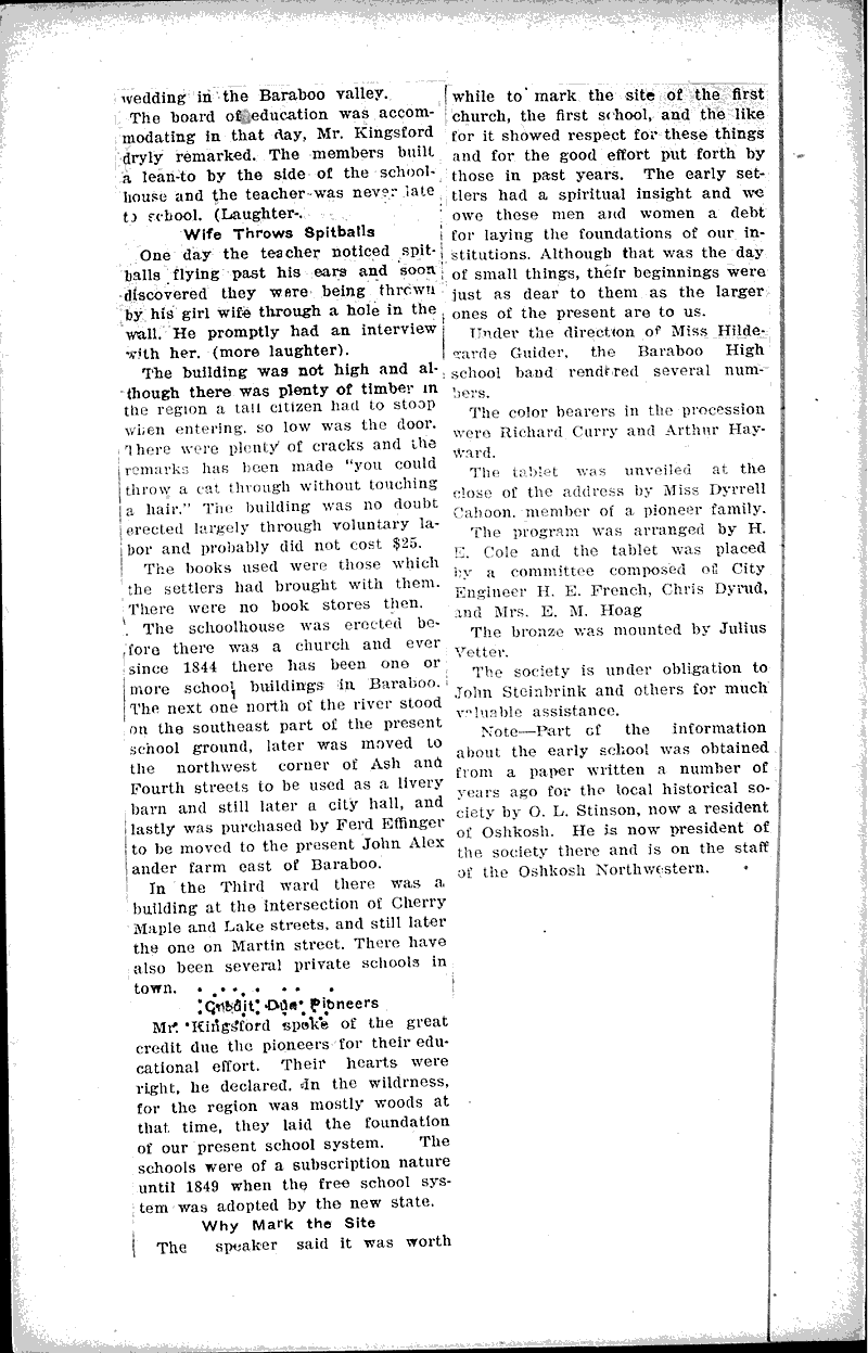 At school site unveil tablet Source: Baraboo Daily News Topics: Education Date: 1923-05-08