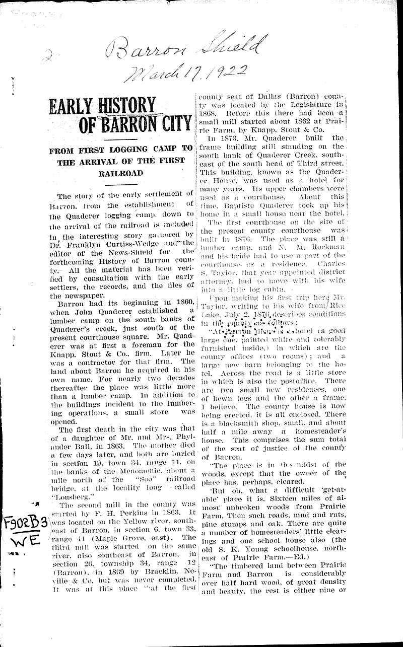  Source: Barron County Shield Topics: Transportation Date: 1922-03-17