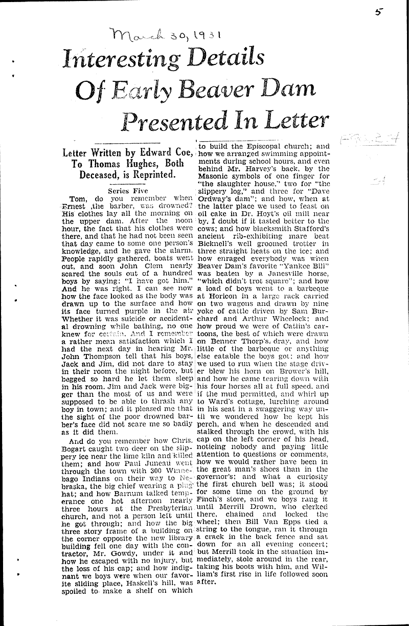  Source: Beaver Dam Daily Citizen Date: 1931-03-26