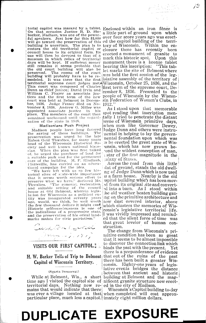 Plan to restore old capitol building at Belmont Newspaper Article