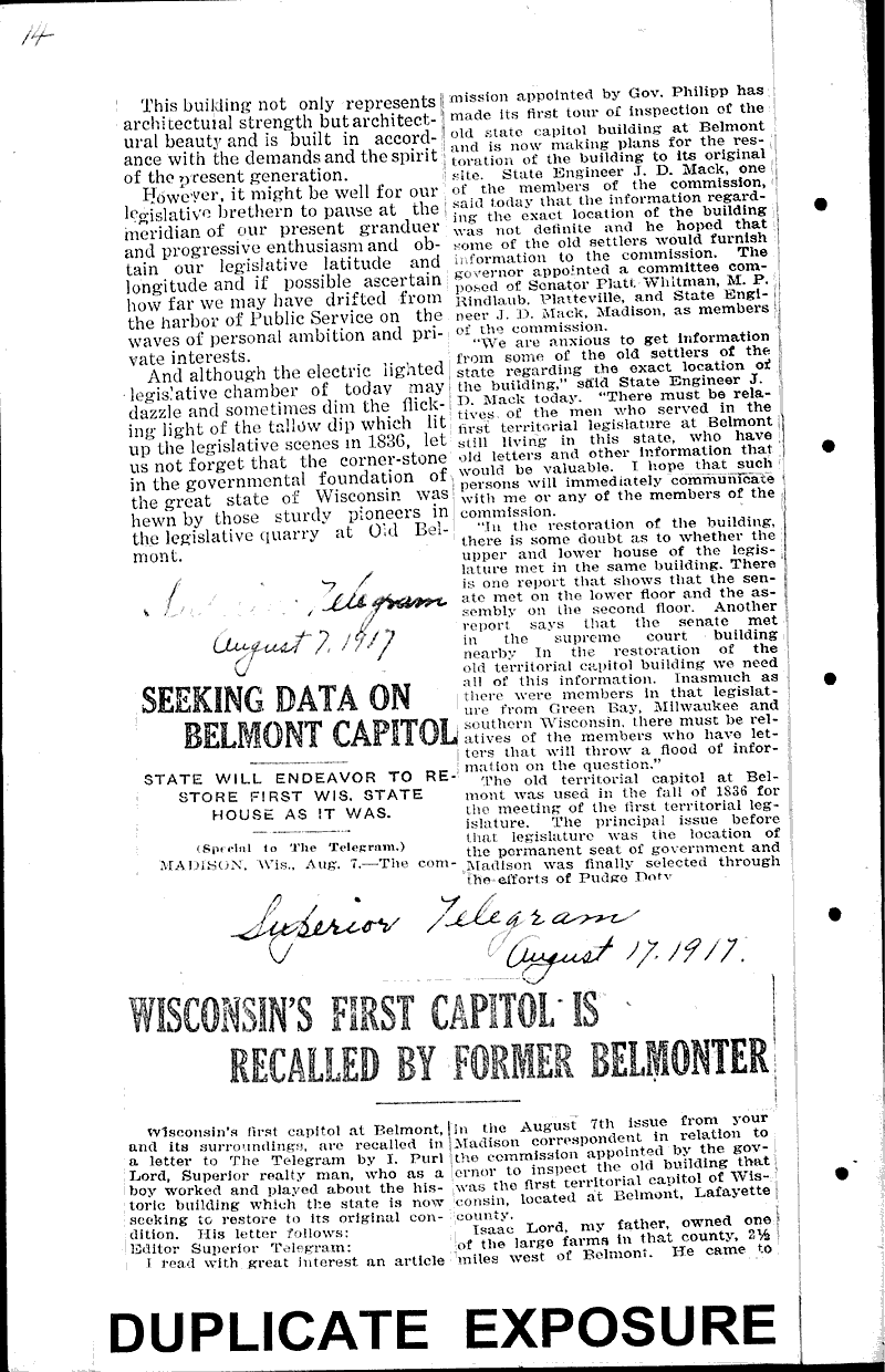 Plan to restore old capitol building at Belmont Newspaper Article