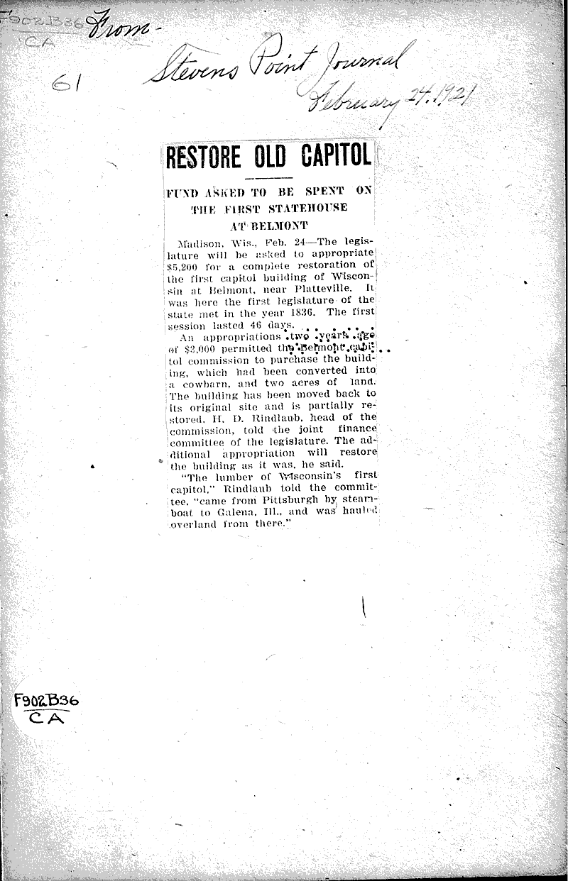  Source: Stevens Point Journal Topics: Government and Politics Date: 1921-02-14