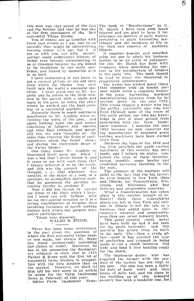  Source: Beloit Daily News Topics: Industry Date: 1911-06-01