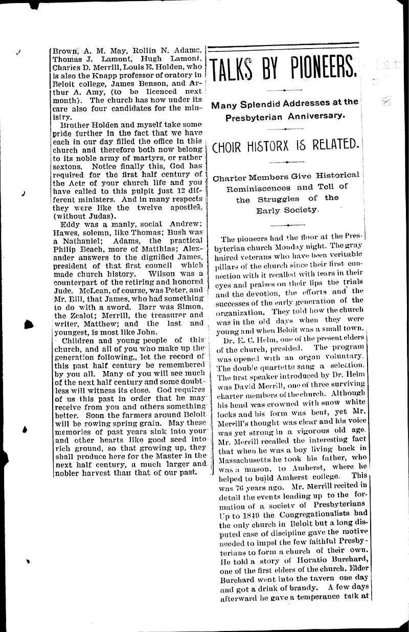  Source: Beloit Daily News Topics: Church History Date: 1899-03-24