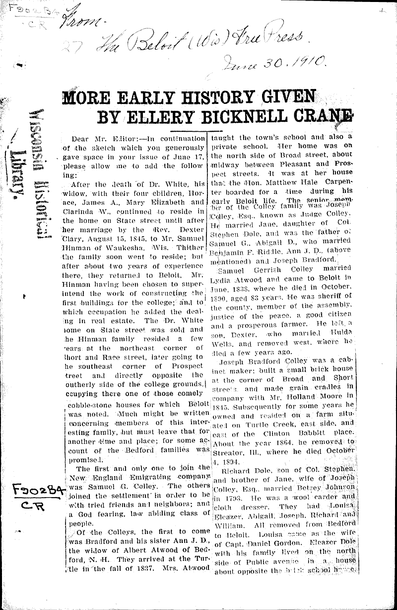  Source: Beloit Free Press Date: 1910-06-30