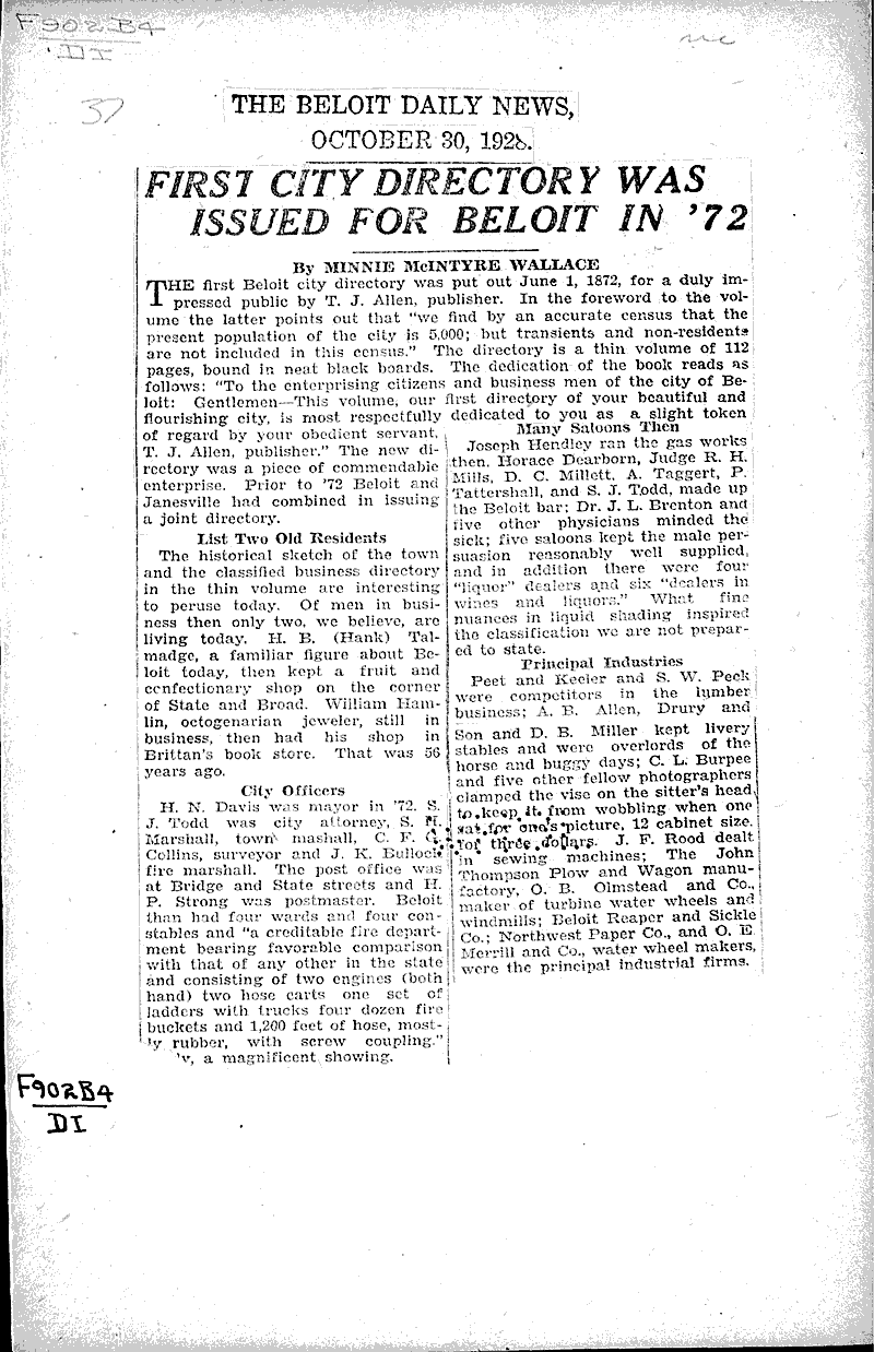 First city director was issued for Beloit in '72 Newspaper Article