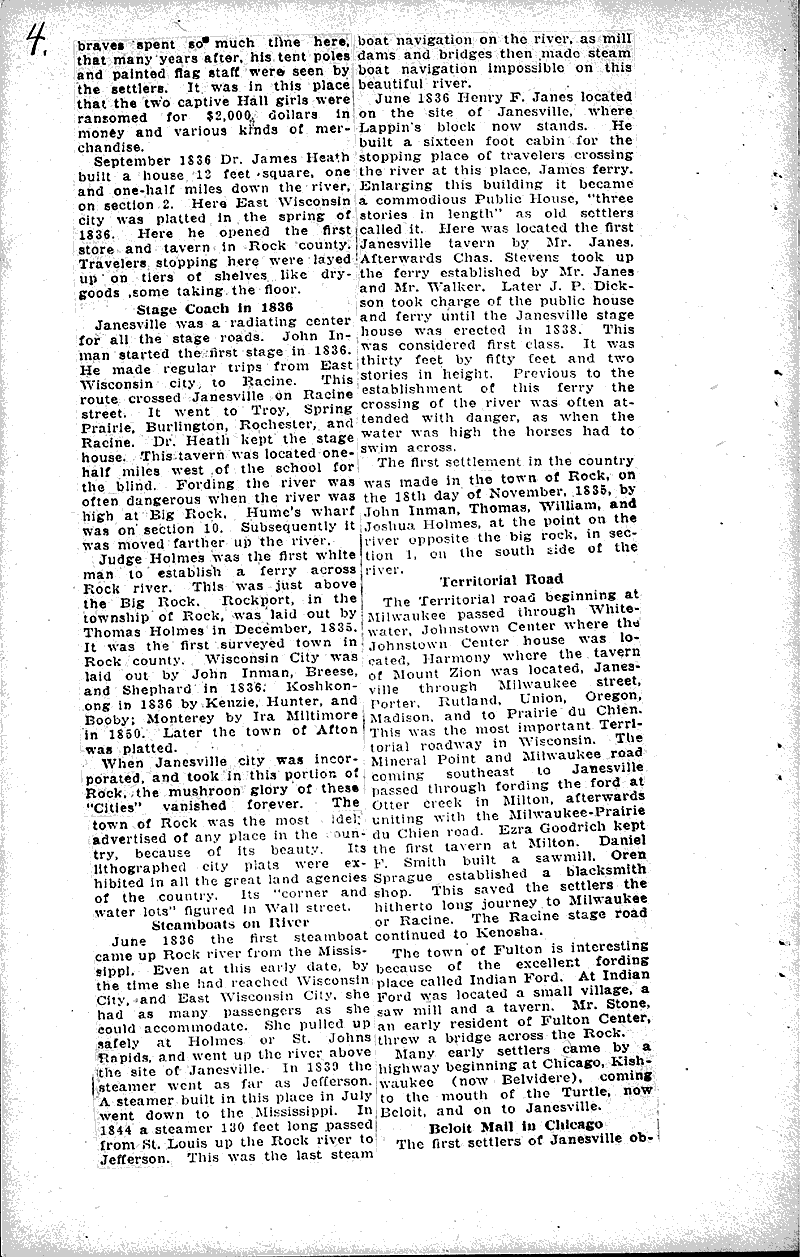 Beloit in days of indians and early settlers reviewed Newspaper