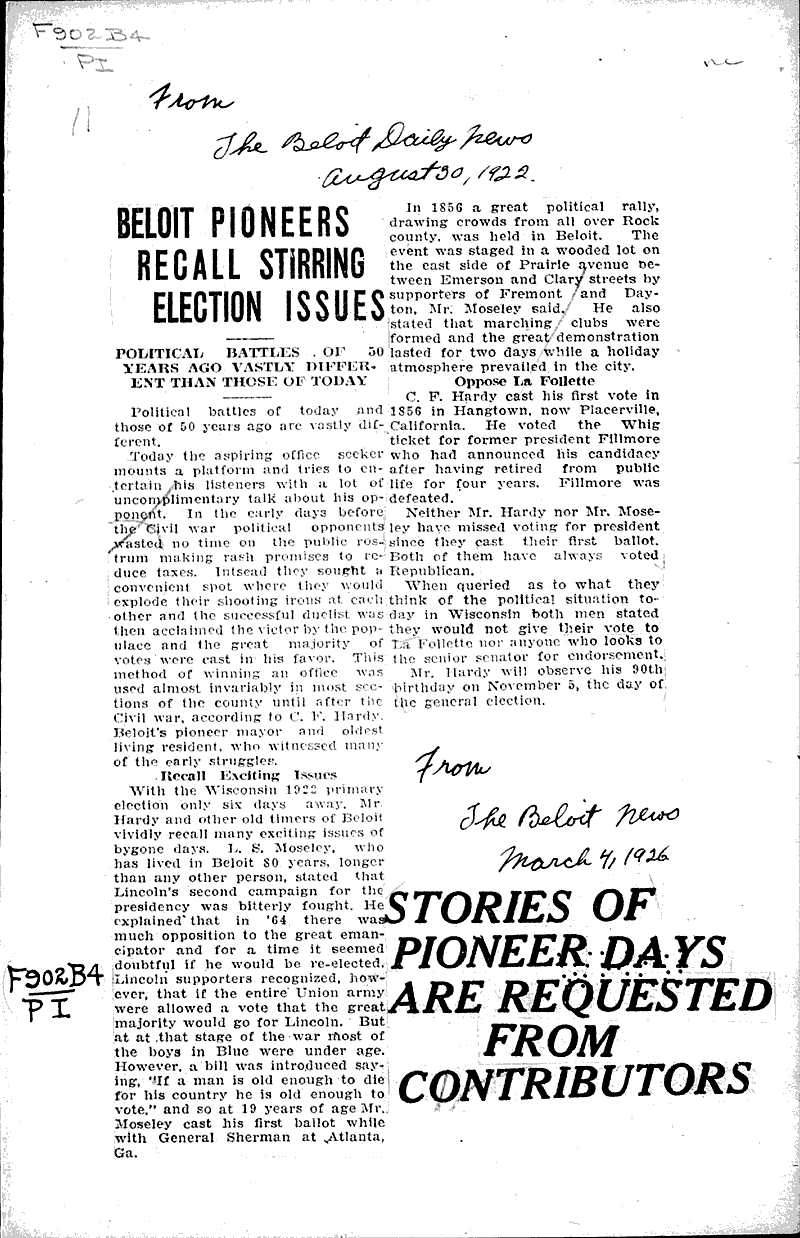  Source: Beloit Daily News Topics: Government and Politics Date: 1922-08-30