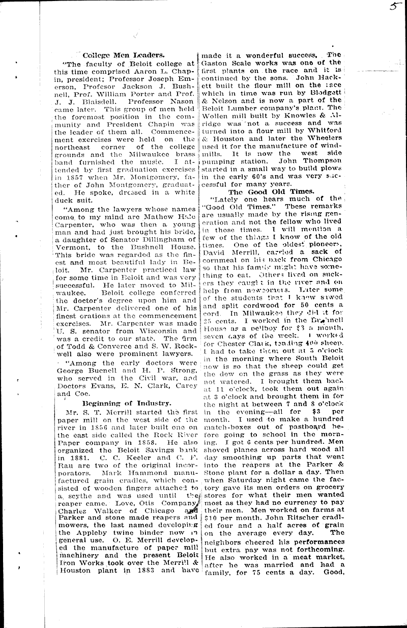 C. F. Rau tells of old Beloit Newspaper Article/Clipping Wisconsin Historical Society