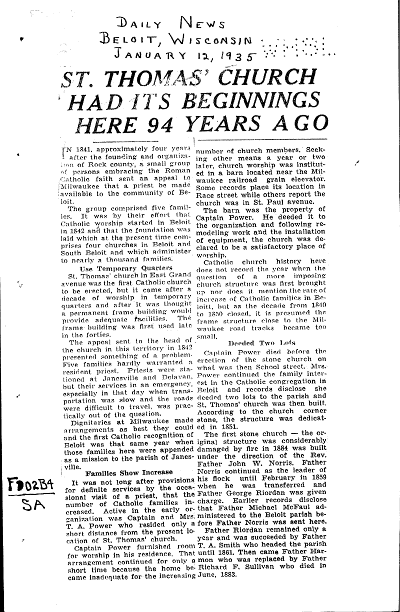  Source: Beloit Daily News Topics: Church History Date: 1935-01-12