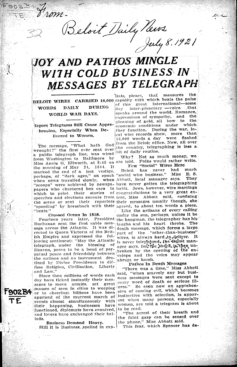  Source: Beloit Daily News Topics: Industry Date: 1921-07-08