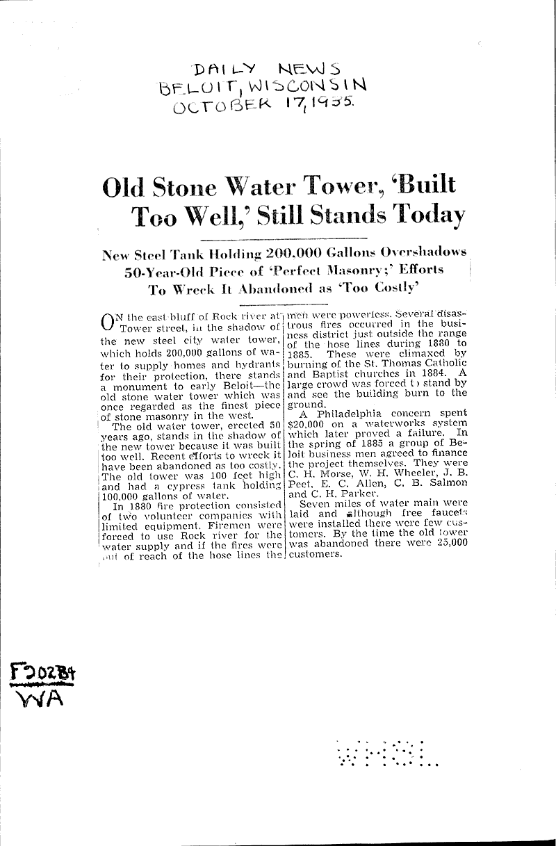  Source: Beloit Daily News Topics: Architecture Date: 1935-10-17