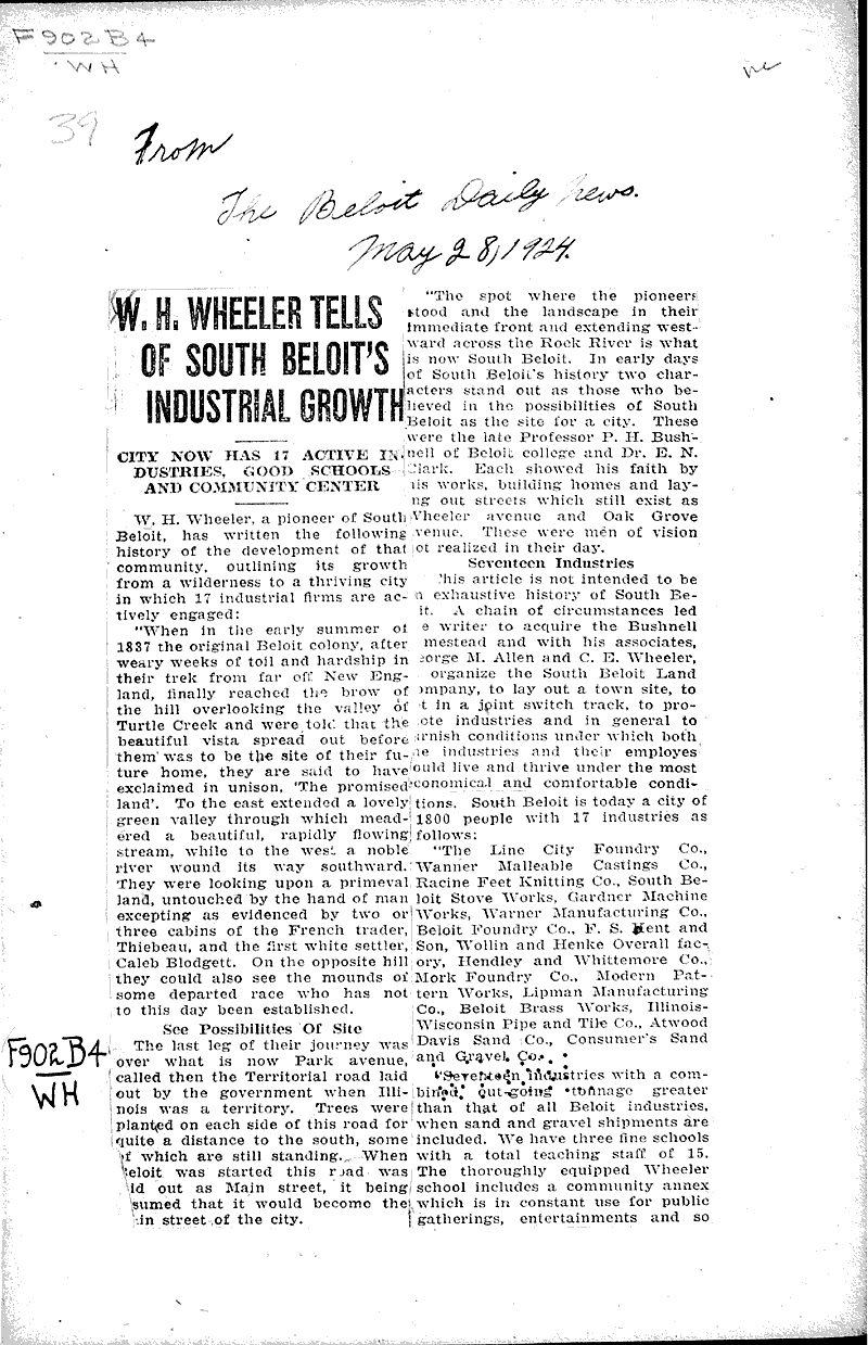  Source: Beloit Daily News Topics: Industry Date: 1924-05-28