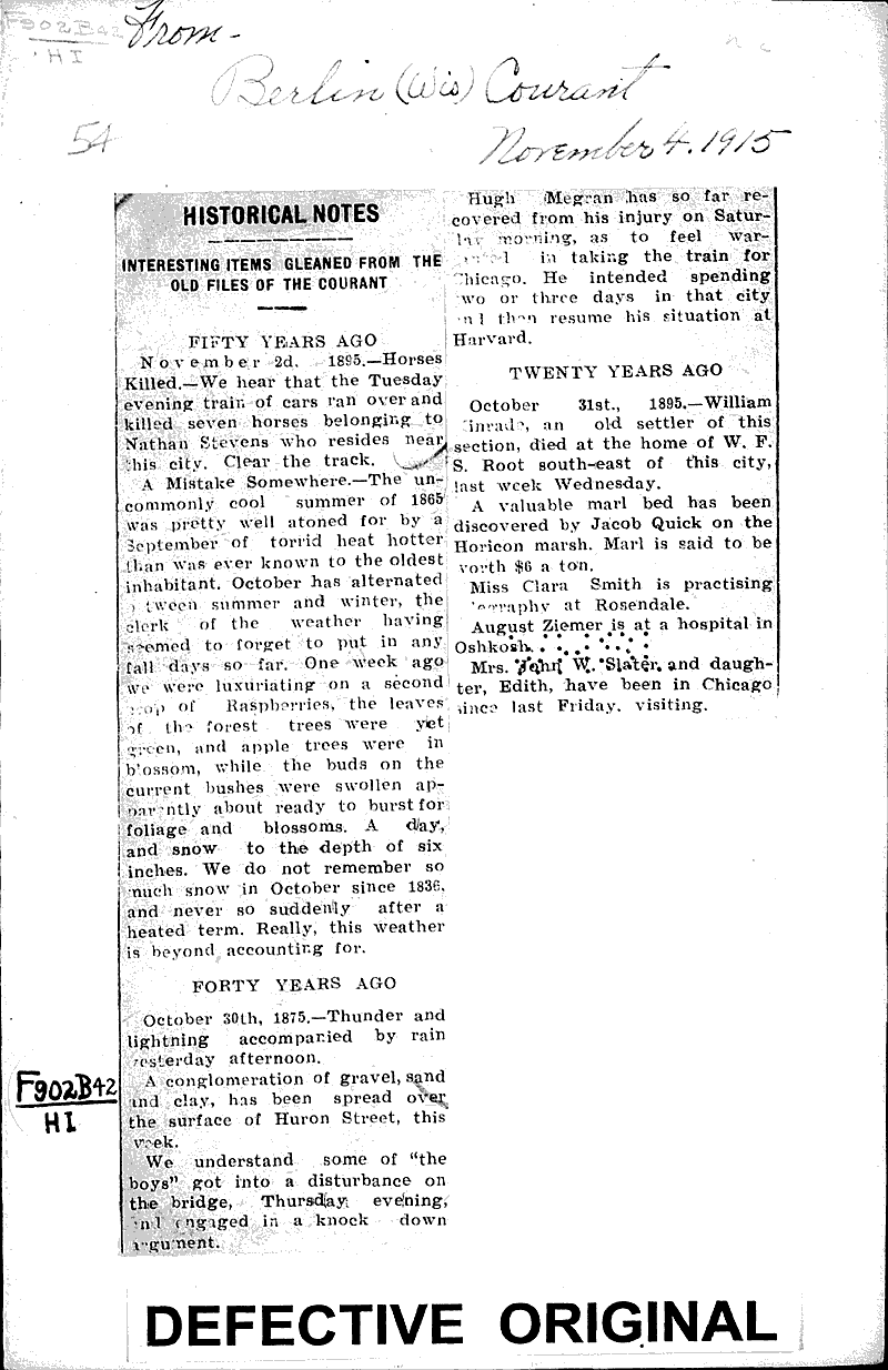 Interesting items gleaned from the old files of The Courant Newspaper