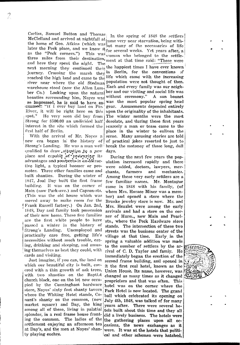 Early history of our town Newspaper Article/Clipping Wisconsin