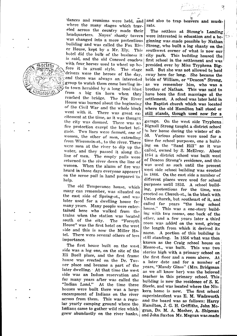 Early history of our town Newspaper Article/Clipping Wisconsin