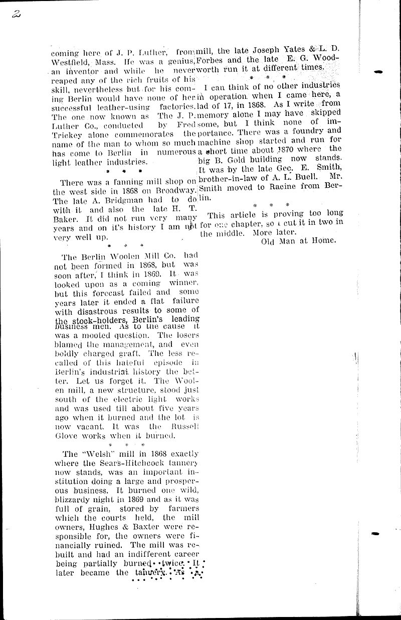 Berlin's early manufacturies as I recall them Newspaper Article