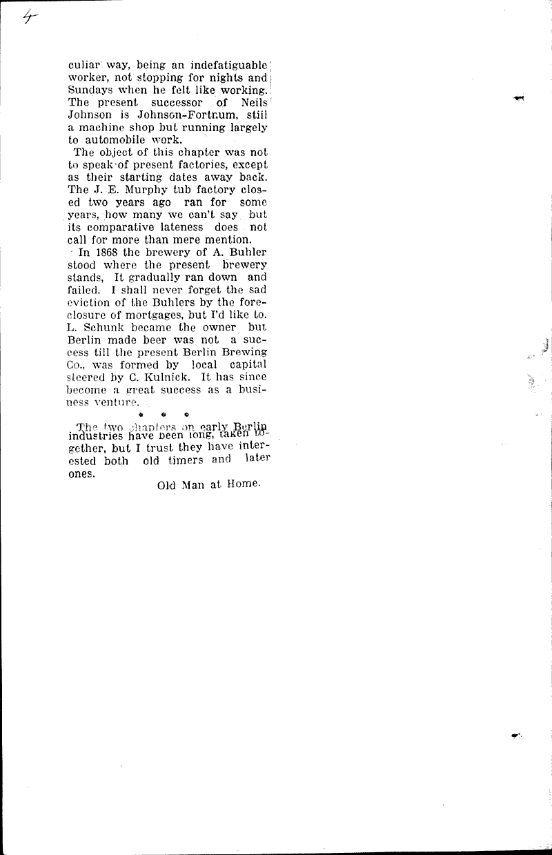 Berlin's early manufacturies as I recall them Newspaper Article