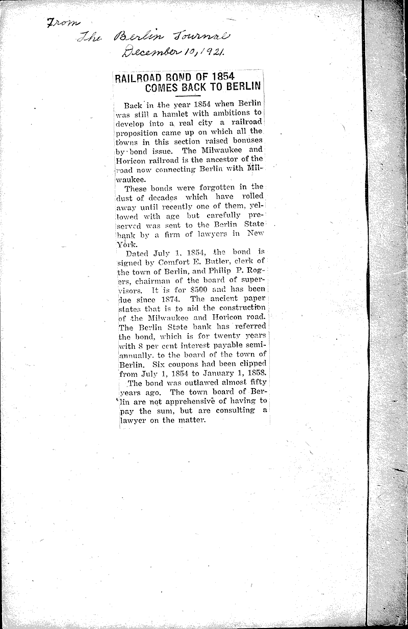  Source: Berlin Journal Topics: Transportation Date: 1921-12-10