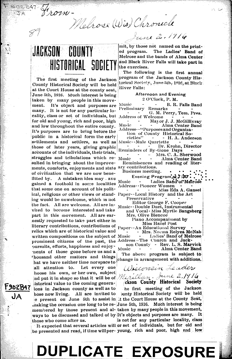  Source: Melrose Chronicle Topics: Government and Politics Date: 1916-06-02